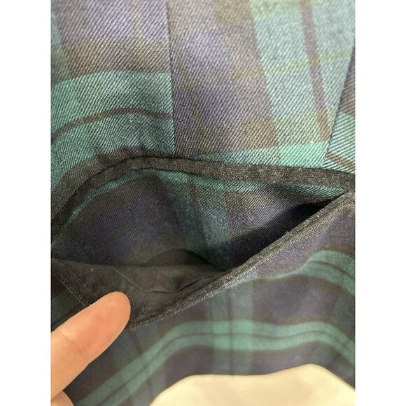 Talbots Blazer Jacket 14 P Petite Wool Blend Tartan Green Navy Plaid Velvet Trim - Picture 8 of 9